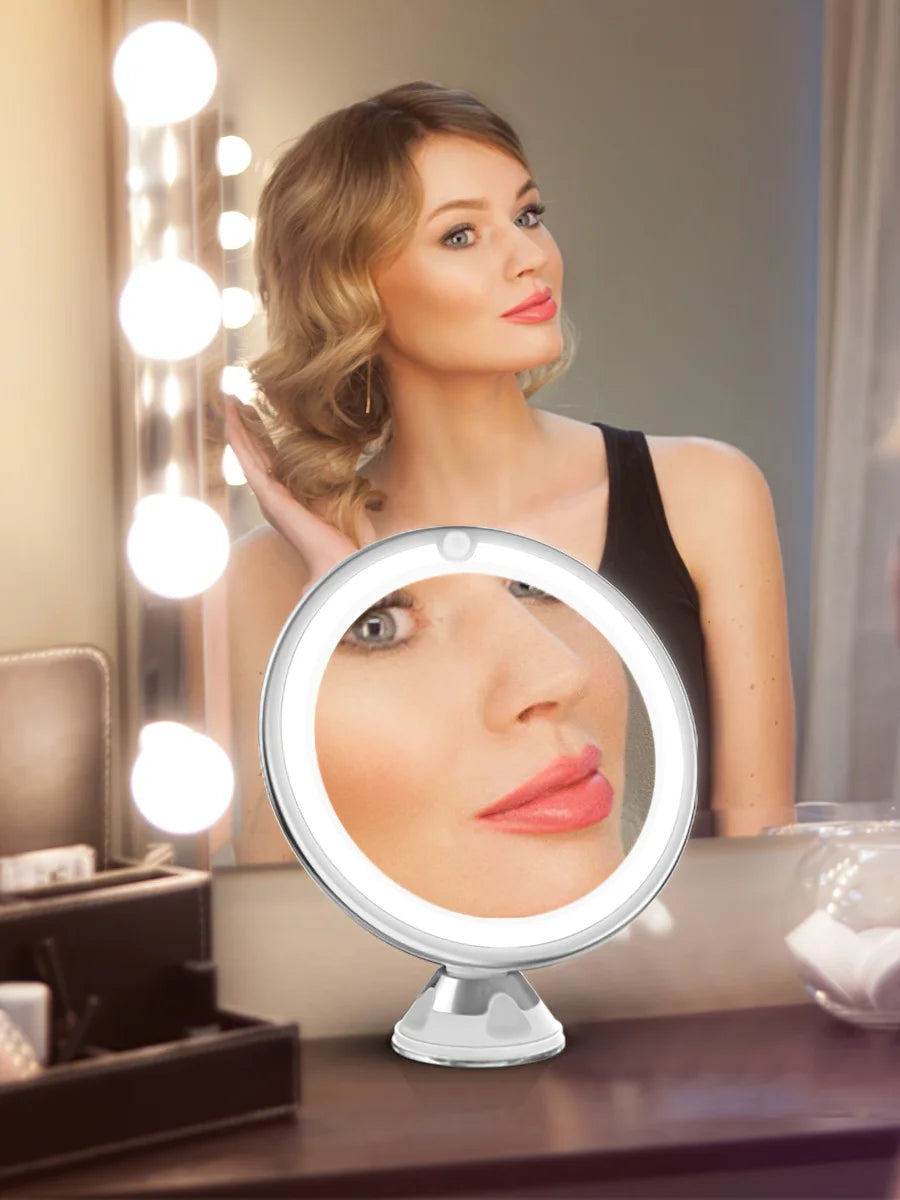 Flexible 10x Magnifying Mirror LED LightingTouch Screen Portable Dressing Table Makeup Dry Battery Leedoar