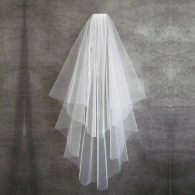 Cheap Short Wedding Veil With Comb Cut Edge 2 Layers Simple Mariage Accessories 2024 Leedoar