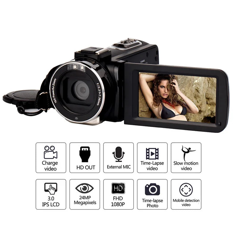 48 million Pixel Camera with Remote Control Night Vision 16X Digital Video Camcorder with 3.0" Touch Screen 1080P HD Camcorder Leedoar