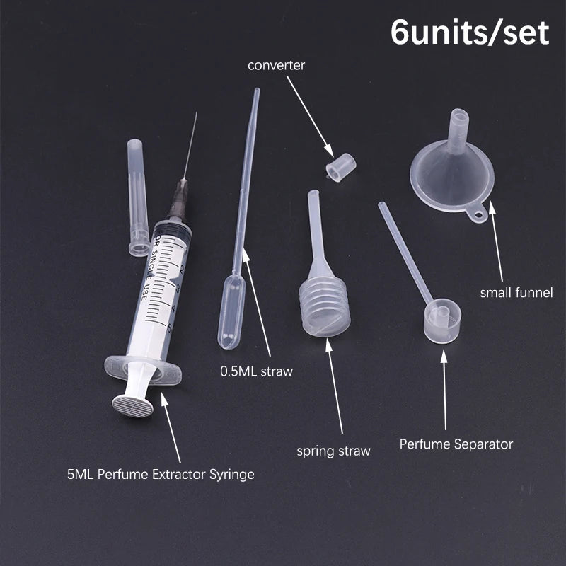 Perfume Refill Tools Set 6units Plastic Diffuser Syringe Straw Dropper Funnel Spray Dispensing Required Cosmetic Leedoar