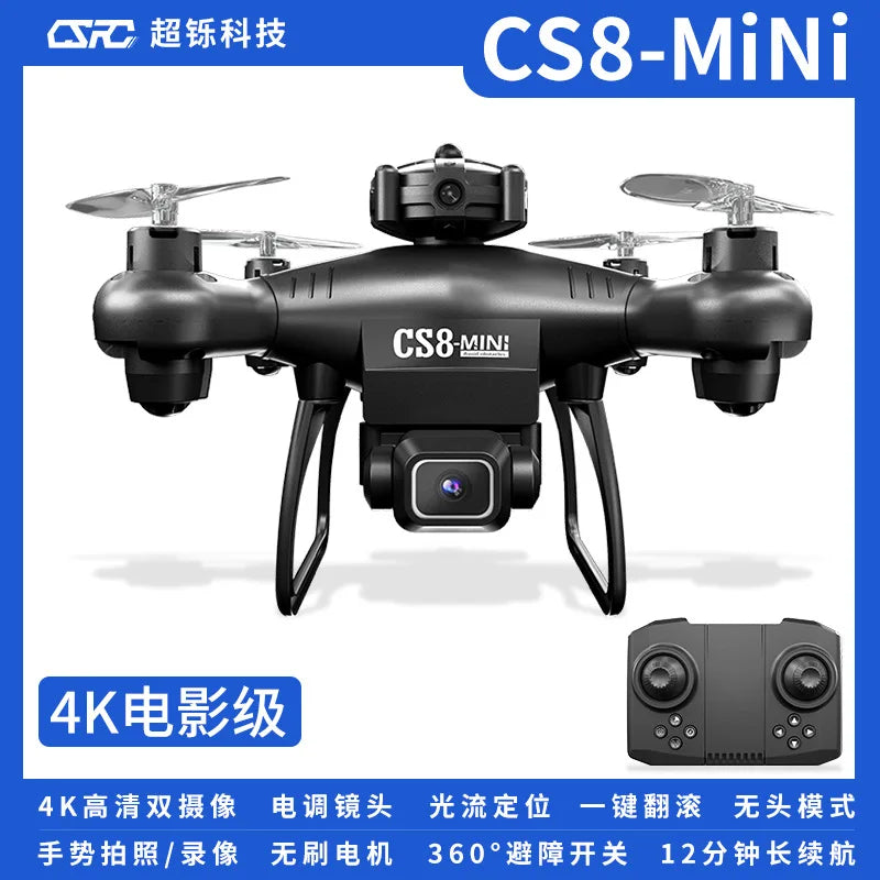 CS8 Mini Drone 4k Profesional HD Dual Drone Obstacle Avoidance 360 RC Wide Angle Adjustable ESC RC Quadcopter Dron Toys Leedoar
