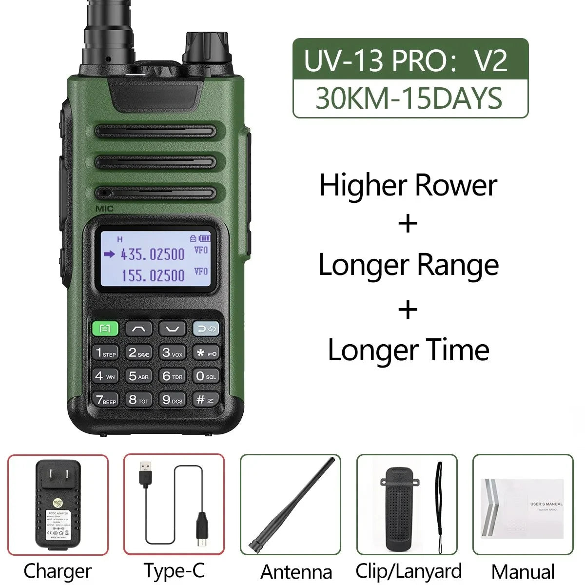 New UV-13 PRO Dual Band Walkie Talkie Type-C Charger 10W High Power Long Range UV13 Pro Transceiver Ham Portable Two Way Rad Leedoar