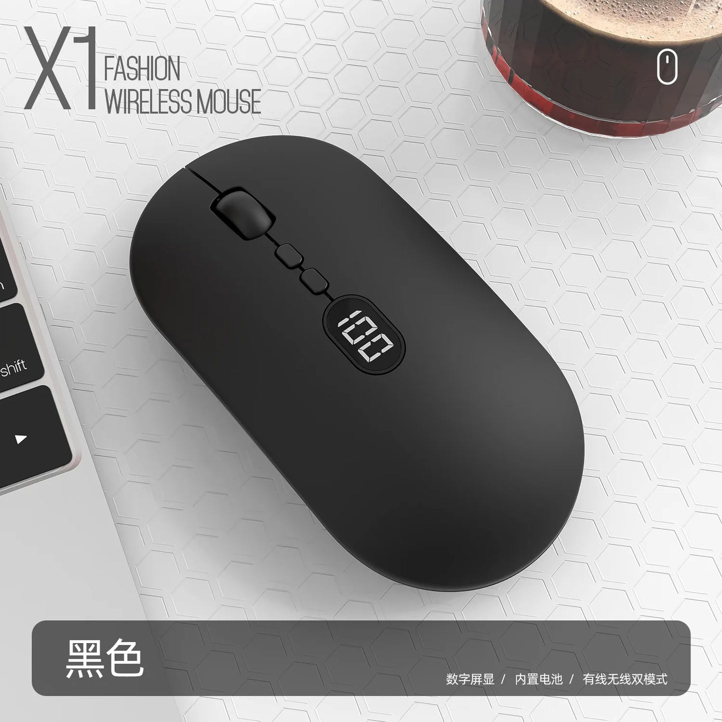 X1 2400dpi Dual Mode 2.4G Wireless Wired Mouse With Screen Power Display 800mAh Rechargeable For laptops Office Computers Games Leedoar