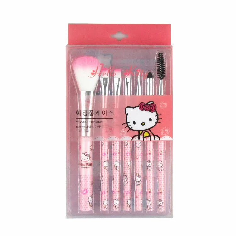 Wholesale Sanrio Anime Beauty Brush Set Hello Kitty Makeup Tools 7-Piece Beginner Blush Eyebrow Lip Eyeshadow Brush Beauty Tools Leedoar
