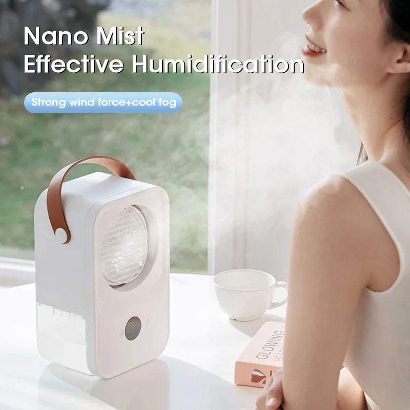Humidifier Fan Air Conditioner Water Spray Mist Rechargeable Portable Purifier 4 Speed 2 Mode Spray Fan Car Home Camping Travel Leedoar