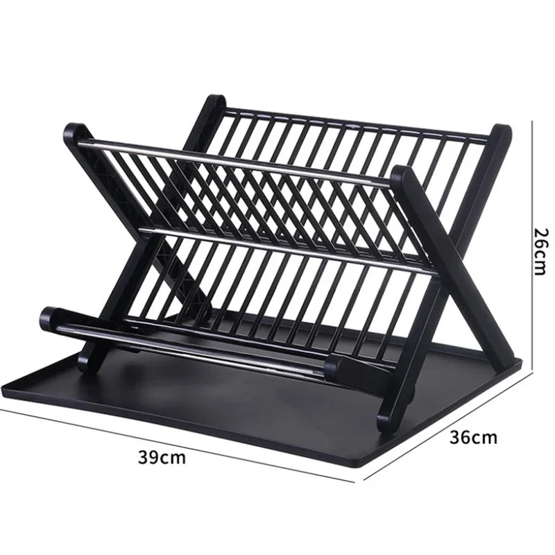 Dish Drying Rack Plates Pan Fold Double Layer Shelf Kitchen Organizer Pot Lid Holder Dish Rack Sink Draining Bowl Storage Stand Leedoar