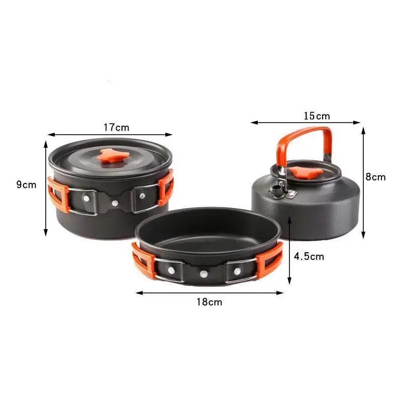 Camping Cookware Set Aluminum Portable Outdoor Tableware Cookset Cooking Kit Pan Bowl Kettle Pot Hiking BBQ Picnic Equipment Leedoar