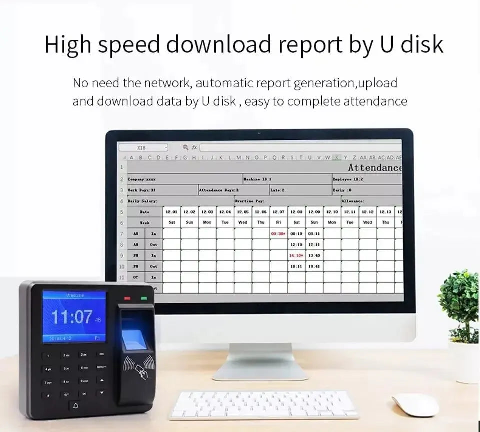 M10 Access Control& Attendance All-in-one Machine Human Fingerprint+Password+ID Card Swipe Alarm Function U Disk Upload Download Leedoar