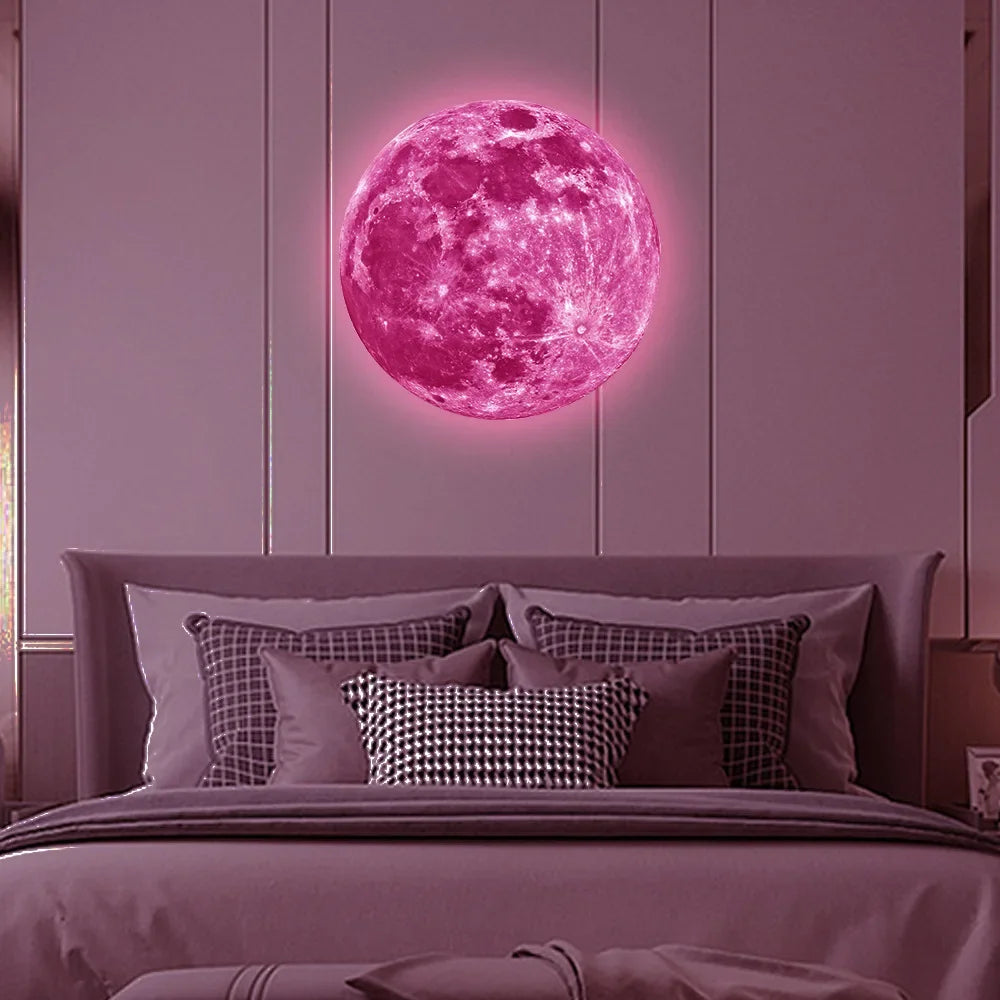 3D Luminous Moon Wall Sticker Aesthetic Glow In The Dark Fluorescent Sticker PVC Home Kids Room Decals Wall Decor Wallpaper Leedoar