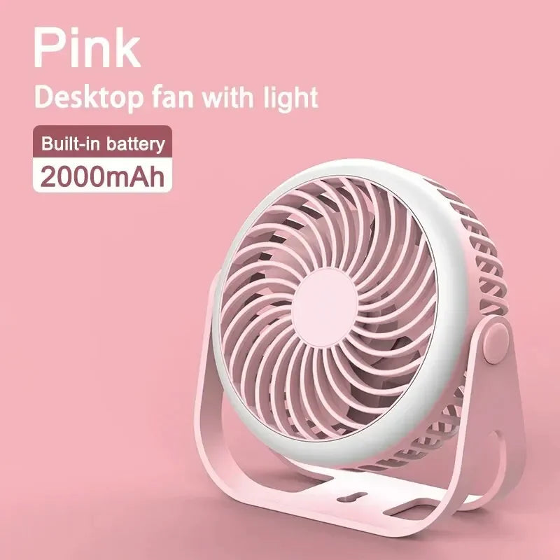 Muziso Mini Desk Fan with Lamp Built-in Battery Rechargeable USB Portable Fan Cool Camping Gear Wall Mounted Small Electric Fans Leedoar