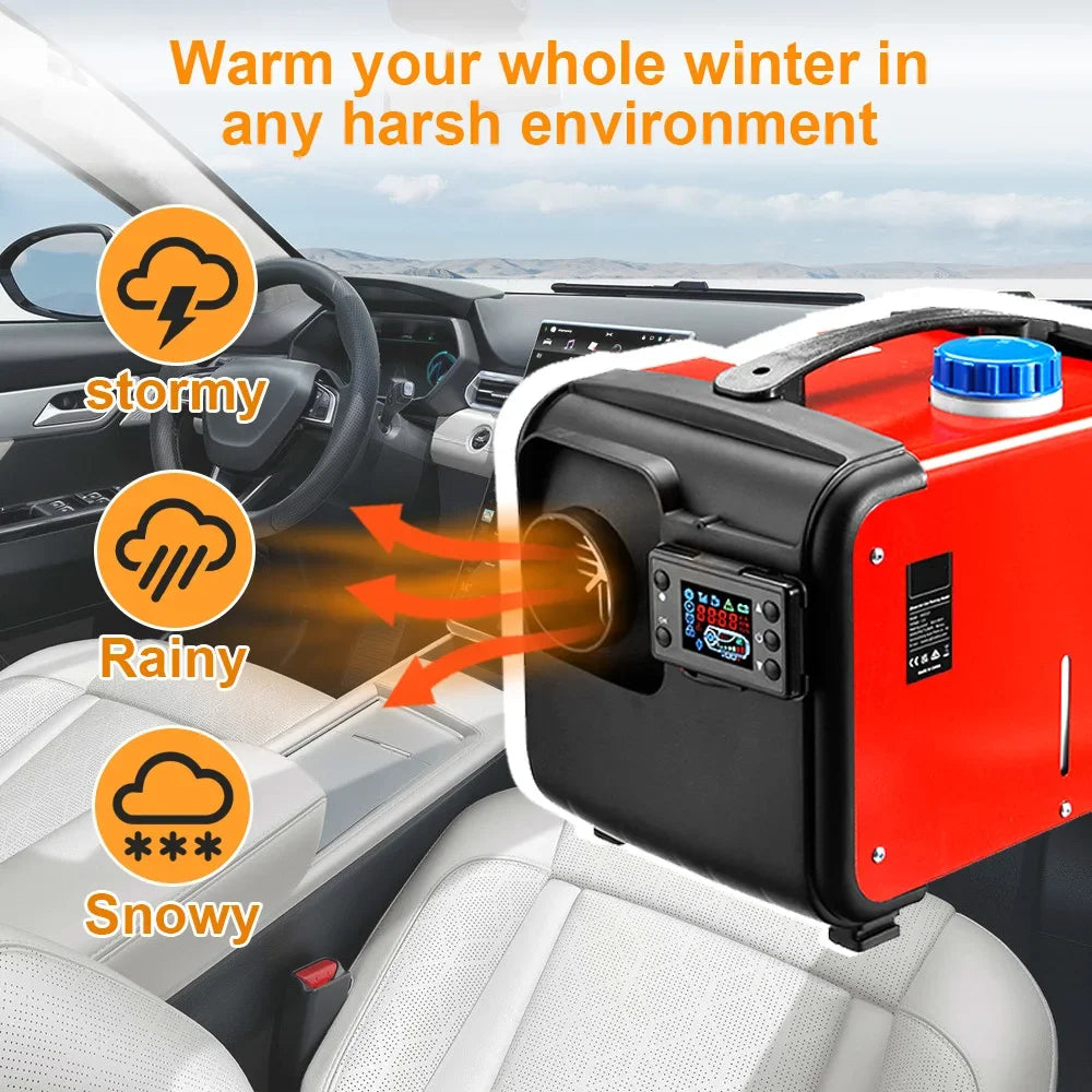 5-8KW 12V Unit Portable Air Diesel Heater Noise Reduction LCD Monitor Parking Warmer For Car Truck Boat RV Heating Red car fan Leedoar