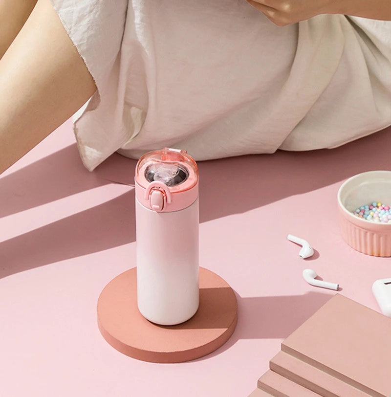 350ml/420ml Double Stainless Steel Vacuum Flask With Straw Color Changing Design Portable Cute Thermos Mug Girl Student Tumbler Leedoar