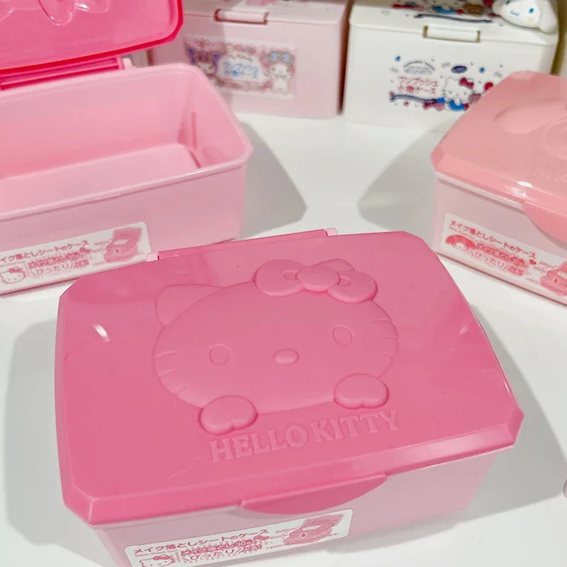 Sanrio Hello Kitty Melody Storage Box Cartoon Kt Cat Flip Cover Cotton Swabs Cotton Pads Stationery Jewellery Organisation Gifts Leedoar