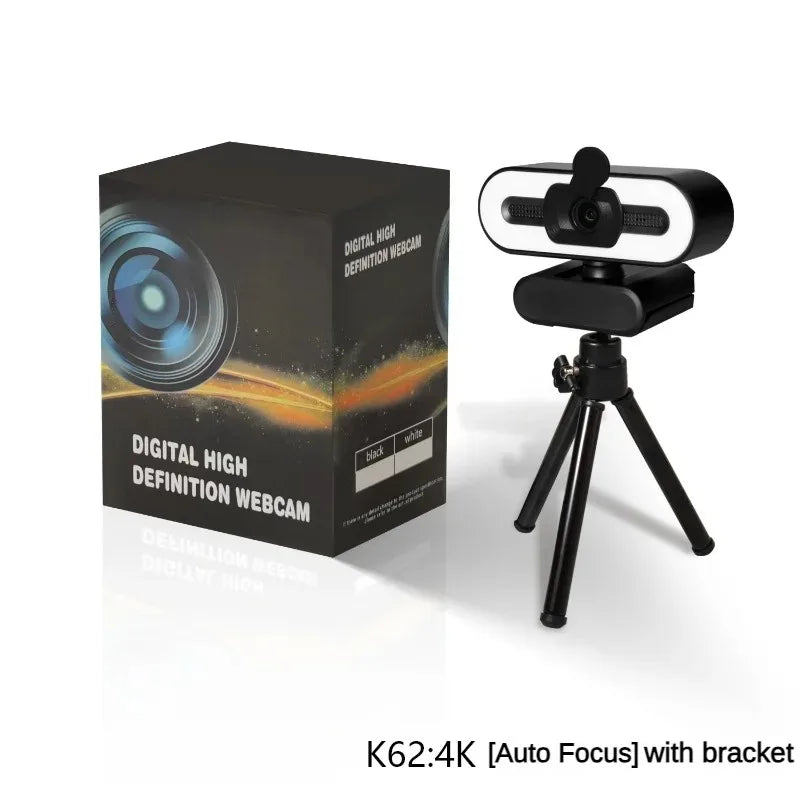 K62 Webcam 2K/4K HD Web Camera for PC Laptop Computer with Microphone Ring Light Webcam Full HD 2K Leedoar