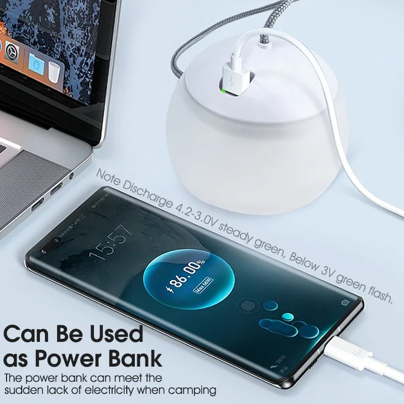 Portable Camping Hanging Light USB Rechargeable Hook Camping Tent Lantern Adjustable Outdoor Waterproof Lighting Table Lamp Leedoar