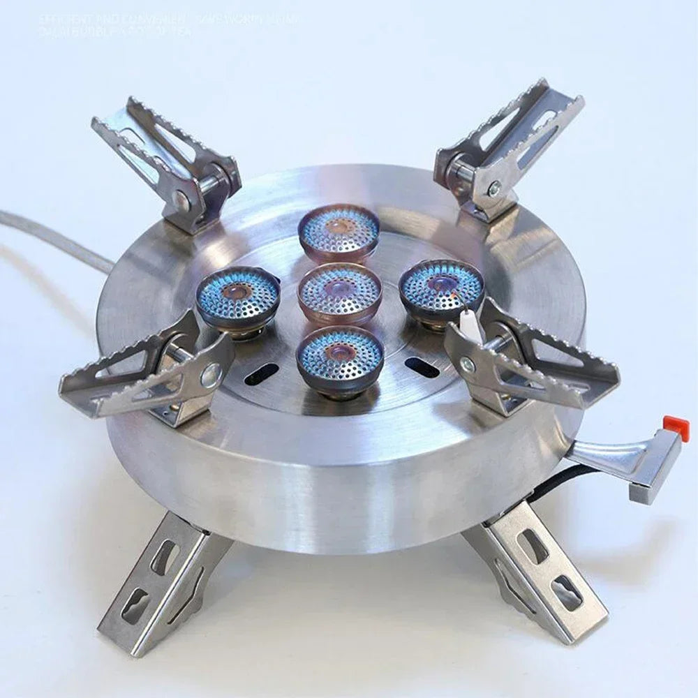 12800W Portable Camping Gas Stove | Windproof Foldable Cooking Stove | Stainless Steel 5-Head Gas Furnace Burner | Foldable BBQ Grill
