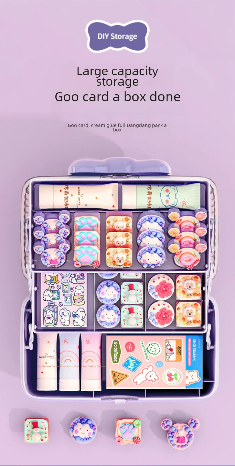 3-layer Handheld Tissue Storage Box Makeup Separator Children Girls Diy Handheld Ticket Sticker Organizer Box Pure Pattern Leedoar