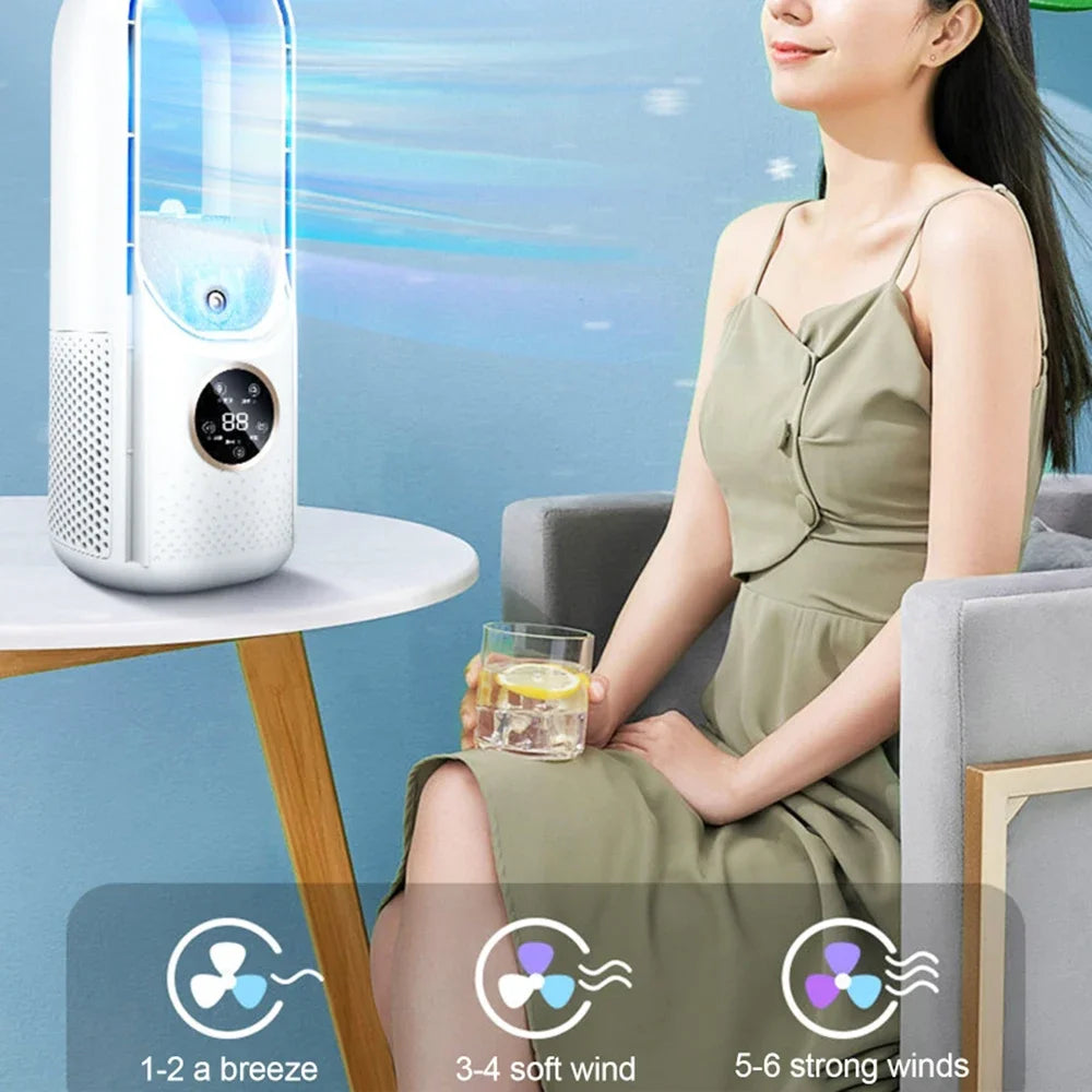 Bladeless Fan Portable Air Conditioner LED Display Desktop Fanless Blade Cooler Cooling Fan Tower Air Cooler for Office Bedroom Leedoar