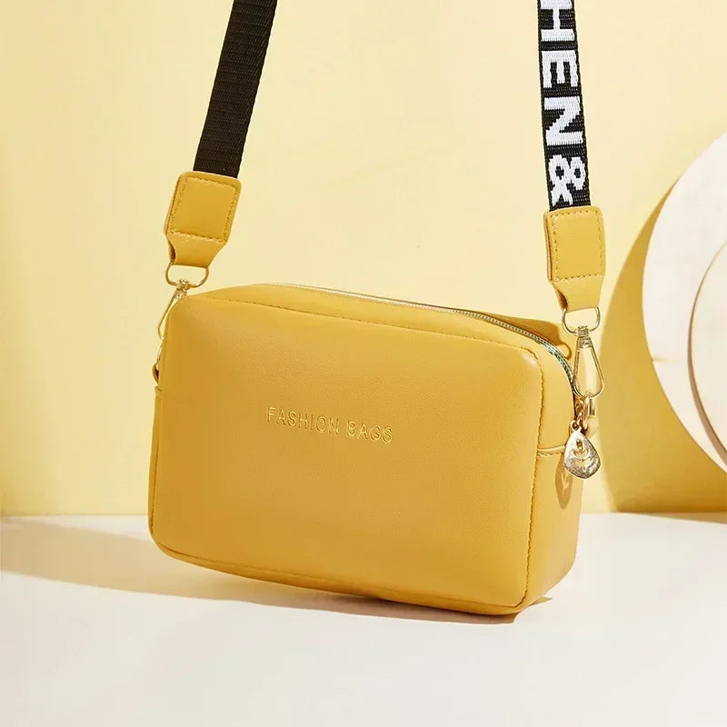 Simple Style Small Shoulder Bags for Women Solid Color Pu Leather Wide Strap Crossbody Bag Female Phone Purse Messenger Handbag Leedoar