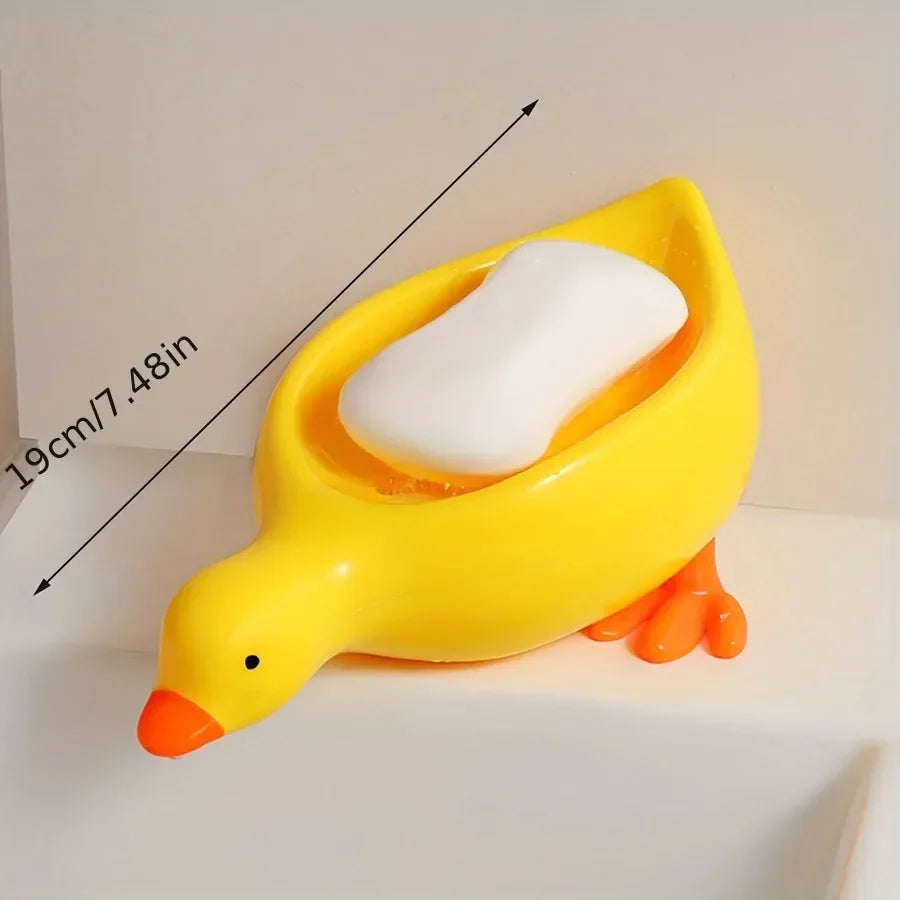 Soap Tray Self-draining Soap Rack Cute Duck-shaped Creative Rack for Shower Bathroom Kitchen Tub Sink Tray Bracket Bathroom Leedoar