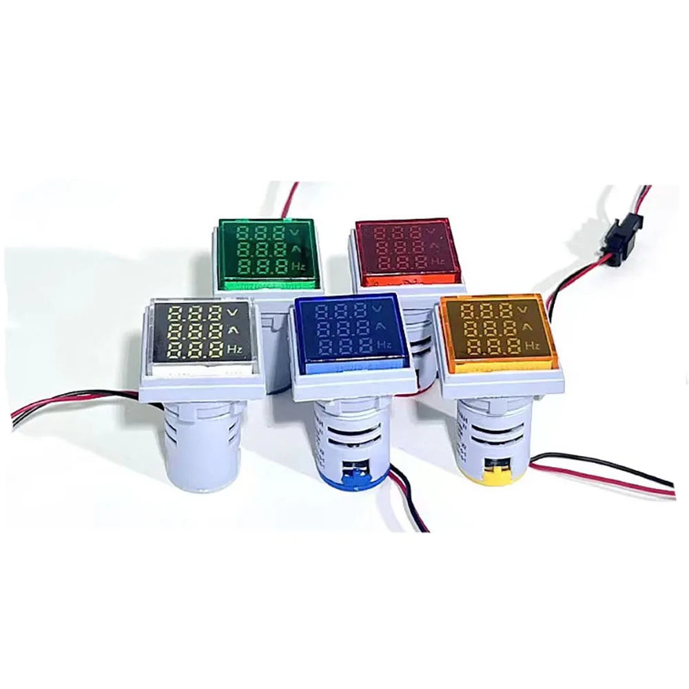 Square LED Digital Voltmeter Ammeter Hertz Meter AC20-500V Signal Lights Voltage Current Frequency Combo Meter Indicator Tester Leedoar