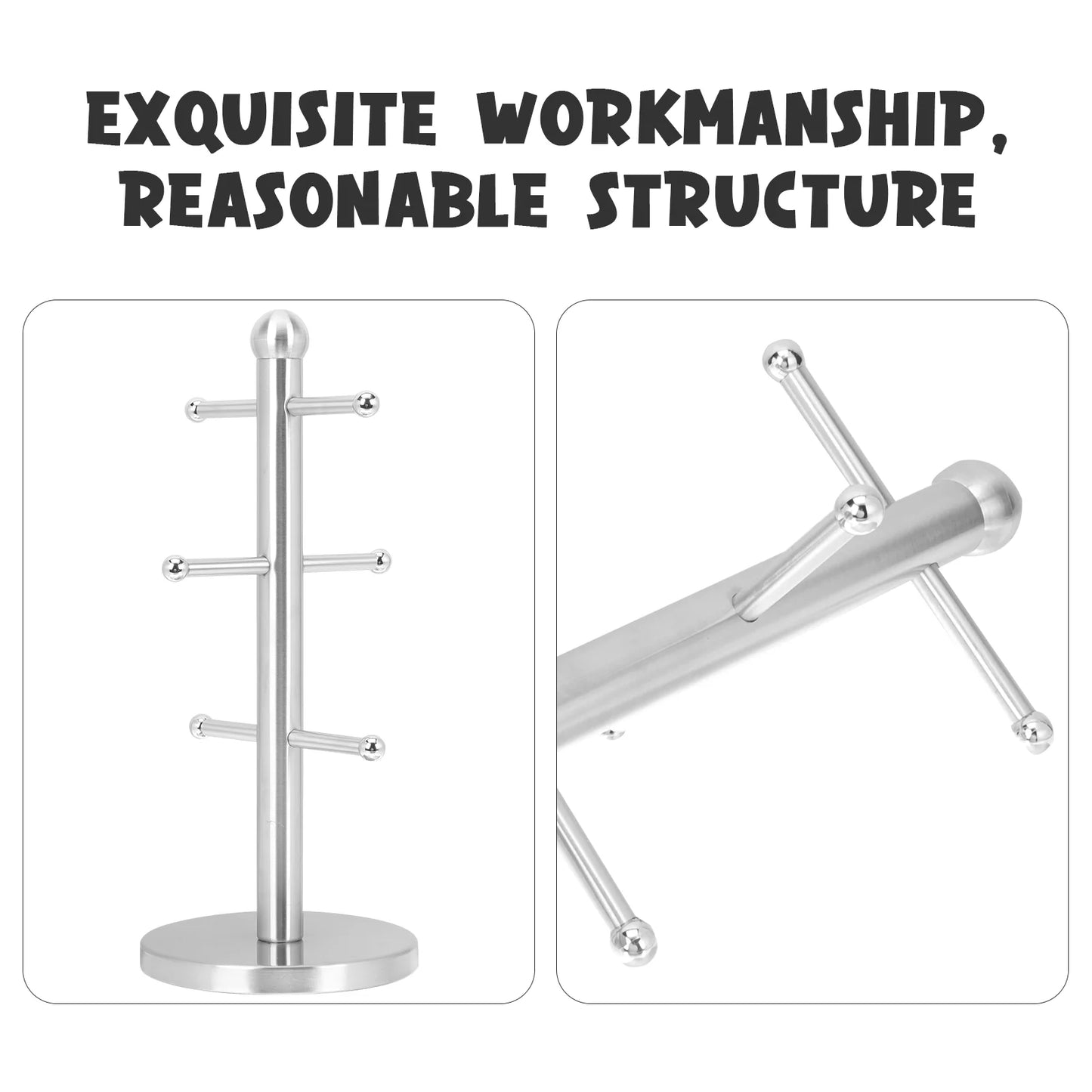 Stainless Steel Cup Holder Coffee Accessories Stand Countertop Mug Tree Round Rack Mugs Tea Storage Kitchen Organizer for