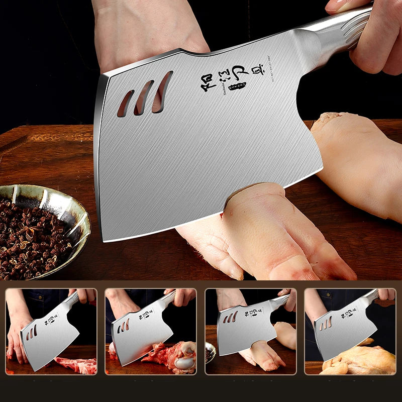 Stainless Steel Kitchen Bone Chopping Knife, Cutting Tool, espessado e ponderado,Commercial high hardness Leedoar