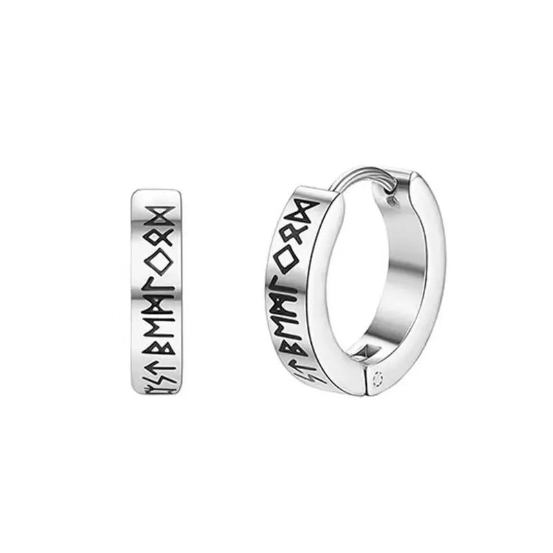 Stainless Steel Norwegian Viking Rune Hoop Earrings For Men Woman Unisex 12 Mm Huggie Hoop Religious Earring Jewelry Leedoar