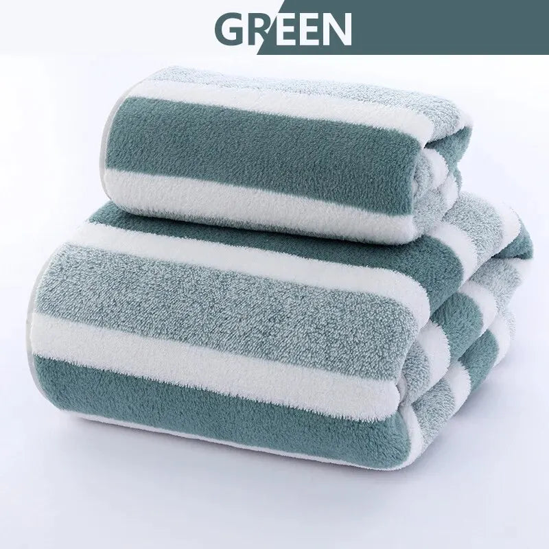 Striped Pattern Towel Set Soft Hand Towel Bath Towel Quick Drying Absorbent Towels For Bathroom Leedoar
