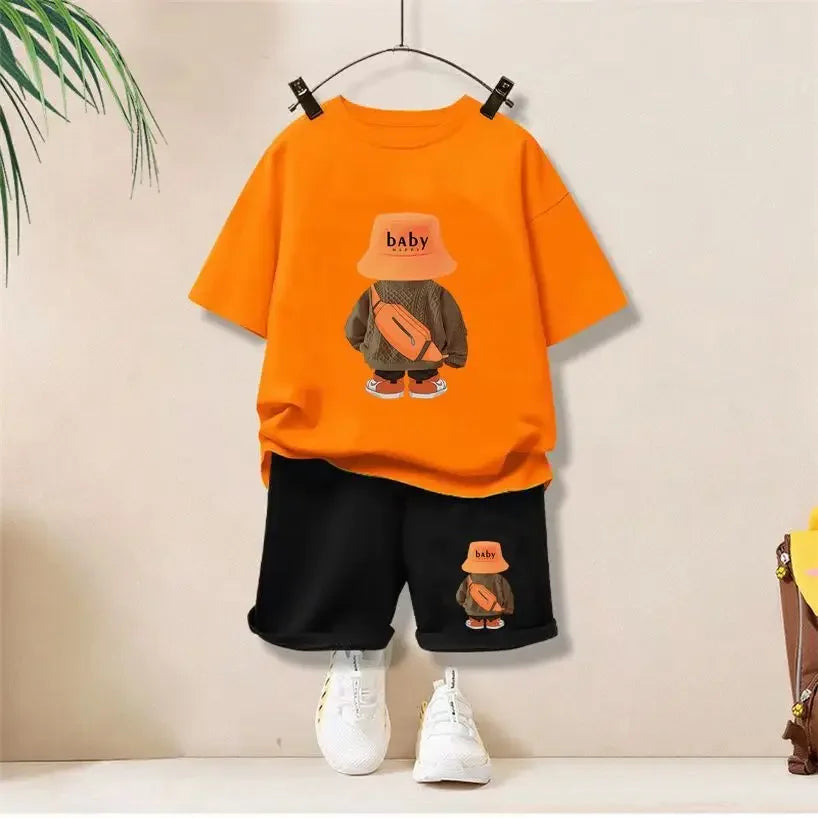 Summer Baby Girls Clothes Set Children Boy Cartoon Bear Tshirts and Shorts 2 Pieces Suit Kid Casual Top Bottom Outfit Tracksuit Leedoar