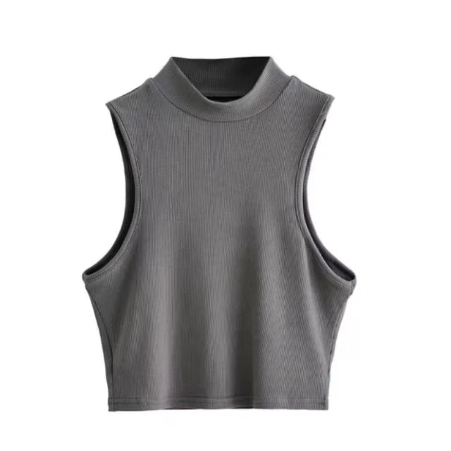 Summer Black Women Fashion Crop Top High Neck Black Sleeveless Tank Tops with Breathable and Comfortable Fit Leedoar