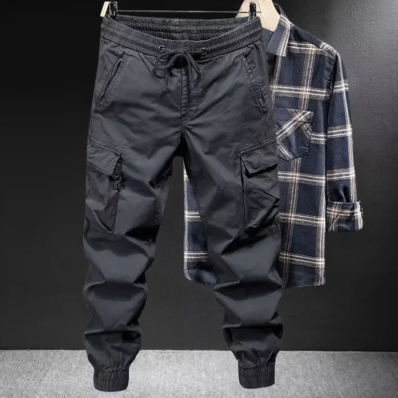 Trendy Brand Casual Cargo Pants Men's Loose Fit Solid Color Cargo Pants American Style Casual For Spring Autumn Leedoar