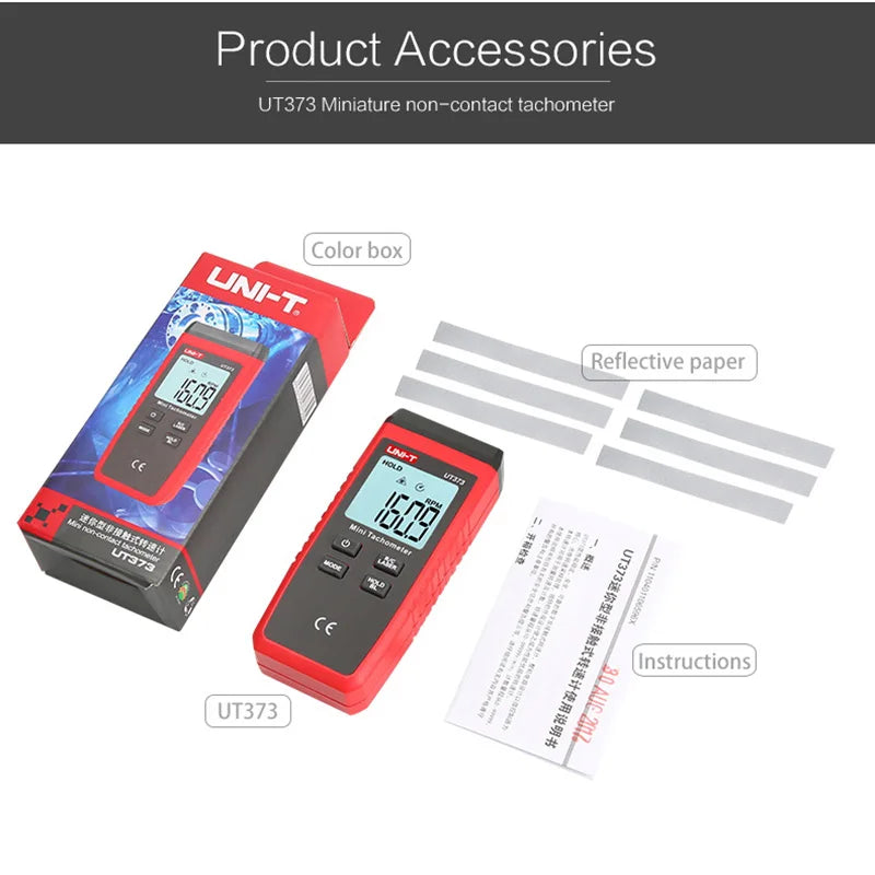 UNI-T Mini Digital Laser Tachometer UT373 Non-Contact Tachometer RPM Range 10-99999RPM Tachometer Odometer Backlight Leedoar