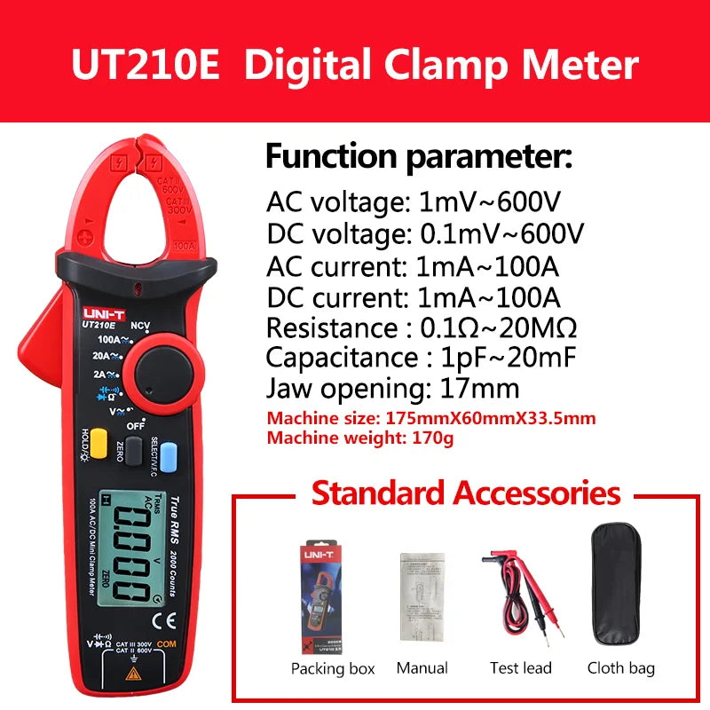 UNI-T UT210E UT210D Digital AC DC Current Clamp Meter True RMS Pliers Ammeter Voltage Tester Multimeter Frequency Meter Leedoar