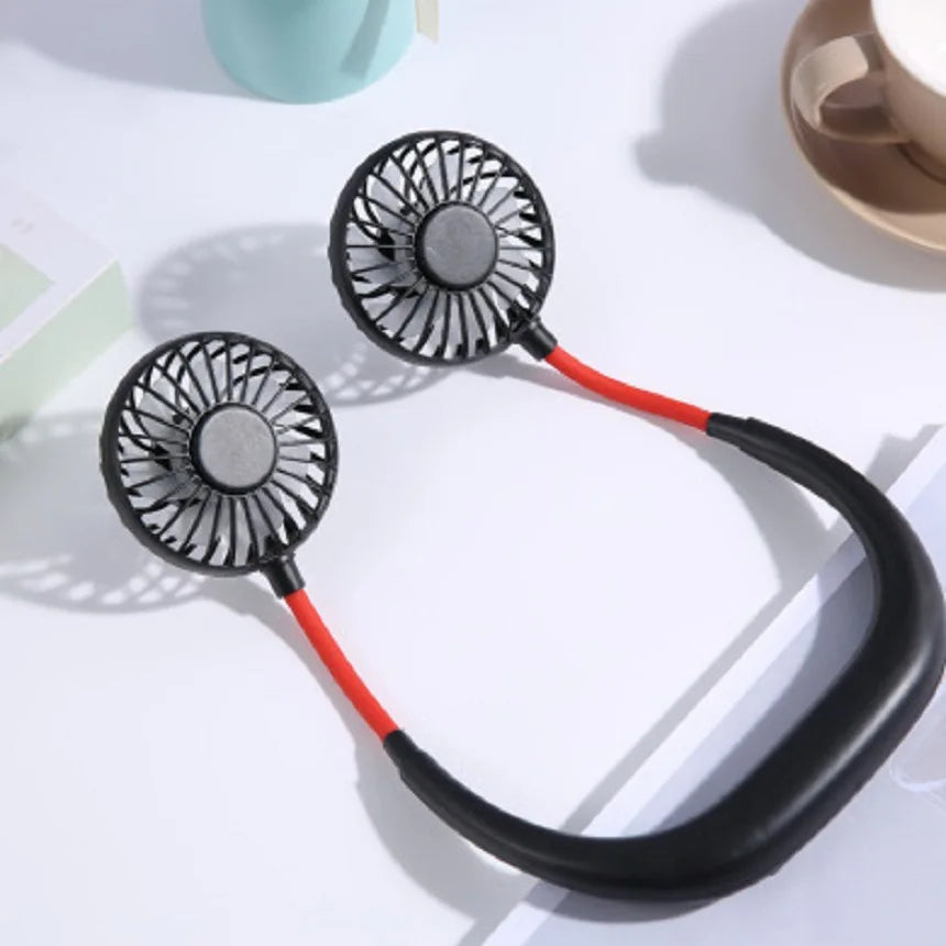 USB Portable Fan Cold Fan Hands Free Neck Fan Hanging Rechargeable Mini Sports Fan 3-Speed Adjustable Neck Dual Fan Home Office Leedoar