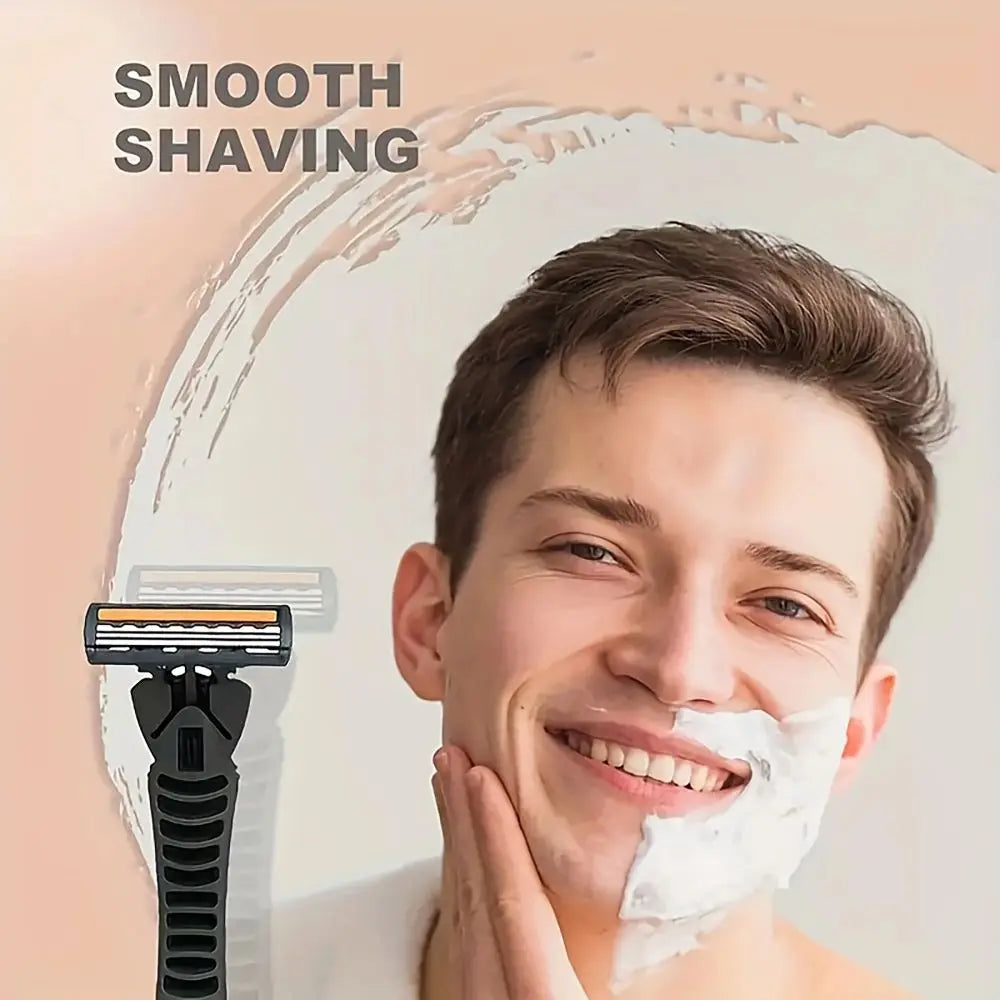 Variety Packs Skin Guard Anti-Slip Handle Replacement Triple Blades Reusable Safety Manual Razors for Men Shaving Bathing Travel Leedoar