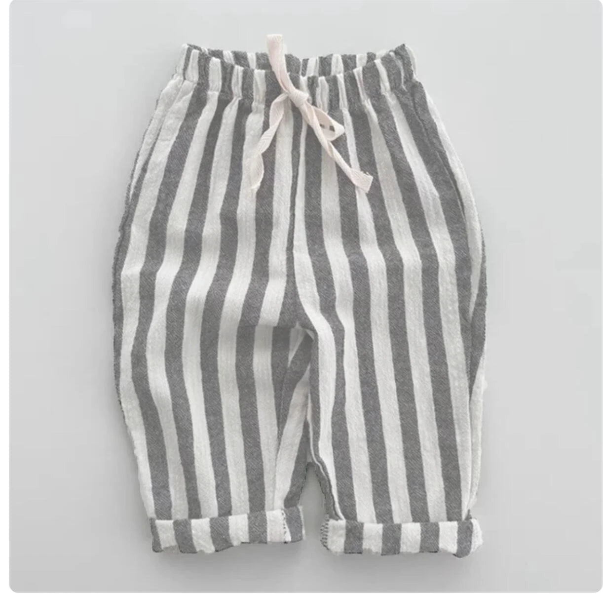 Vintage Linen Cotton Stripe Pants for Boys Casual Pocket Design Elastics Waist Pants for Toddler Girl Clothing Children Trousers Leedoar