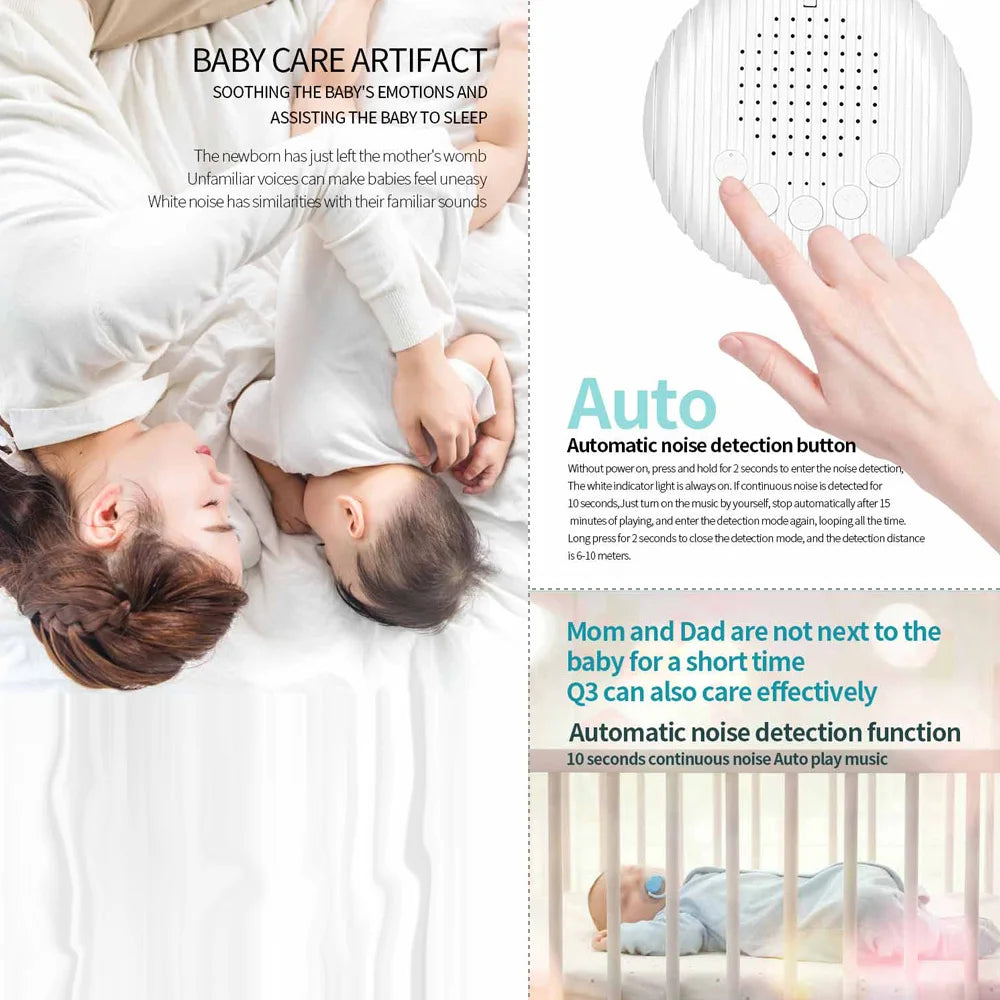 White Noise Sound Machine Portable Baby Sleep Machine 10 Soothing Sounds Volume Adjustable Built-in Rechargeable Battery USB Leedoar