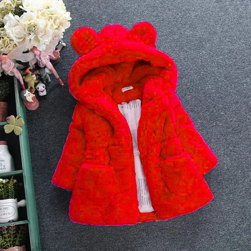 Winter Baby Kids Jacket For Girls Coats Faux Fur Thick Warm Snowsuit Hooded Parka Toddler Children Outerwear Clothing Leedoar
