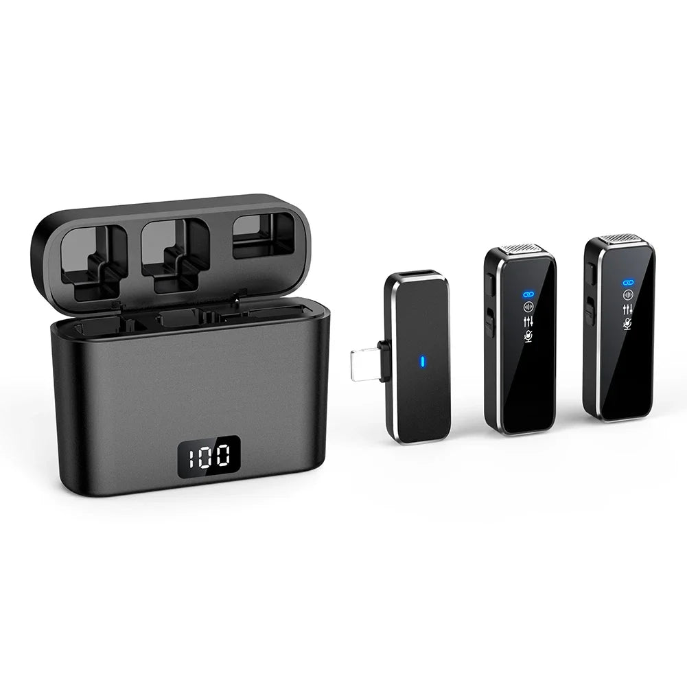 Wireless Lavalier Microphone Mini Portable Lapel Mic Dual-Channel Audio Video Voice Recording LCD for iPhone Android Live Stream Leedoar