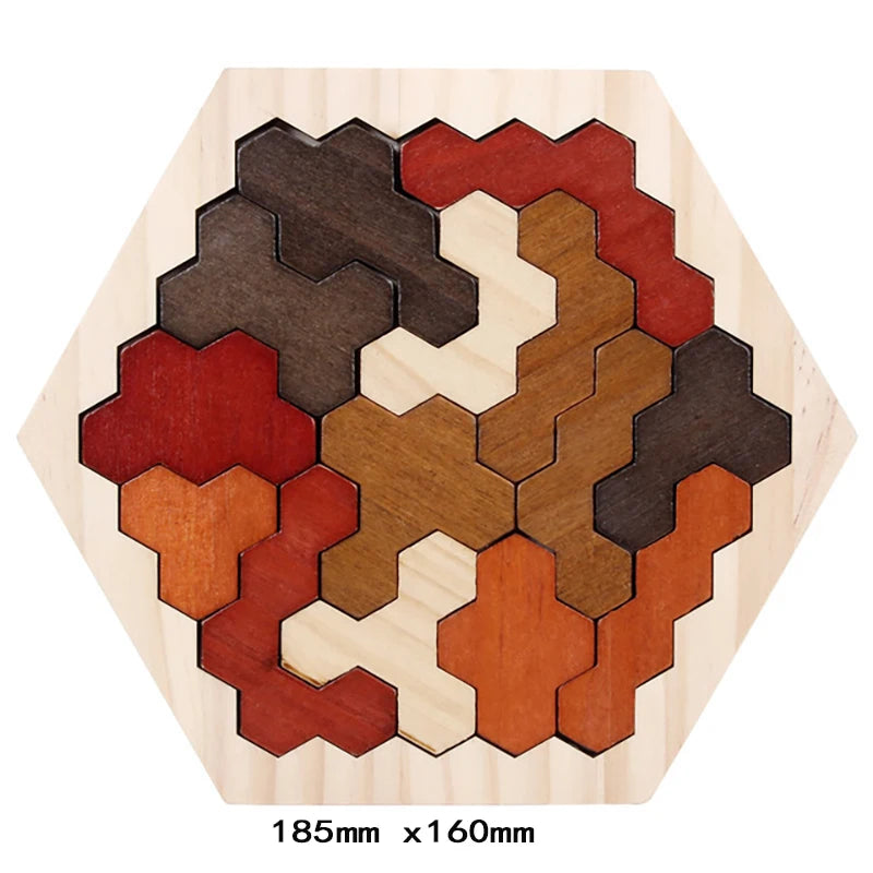 Wooden Hexagon Puzzle for Kid Shape Pattern Block Tangram Brain Teaser Toy Geometry Logic IQ Game Montessori Educational Gift Leedoar