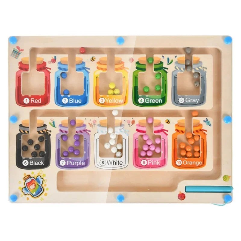 Wooden Magnetic Color and Number Maze Learning Education Toys Color Matching Montessori Toys Wooden Toys for Children Gift Leedoar