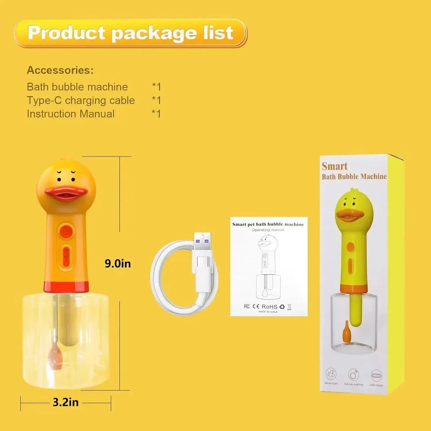 Yellow Duck Pet Cleaning Bathing Electric Foam Machine Usb Charging Automatic Soap Dispenser Foam Machine Pet Accessories Leedoar