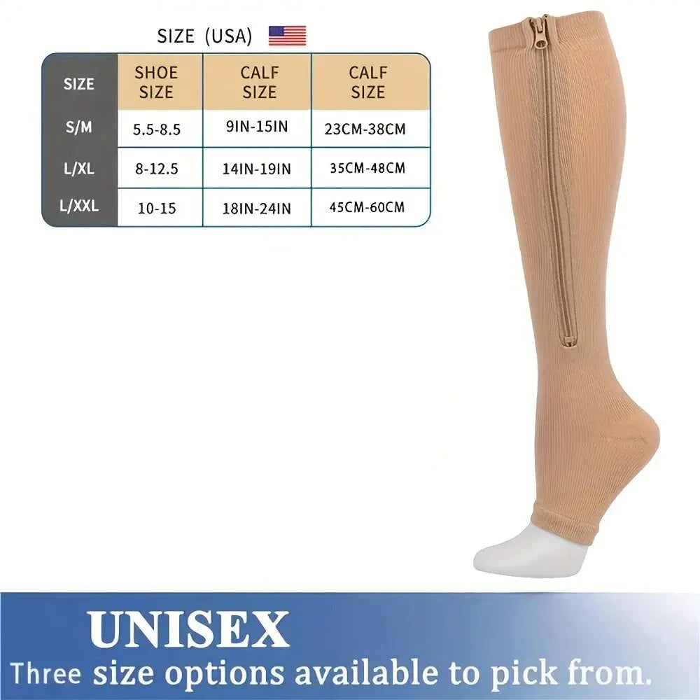 Zipper Compression Socks for Women & Men, Sturdy Zippered Stocking to Improves Blood Circulation, Relieves Pain & Swelling 1Pair Leedoar