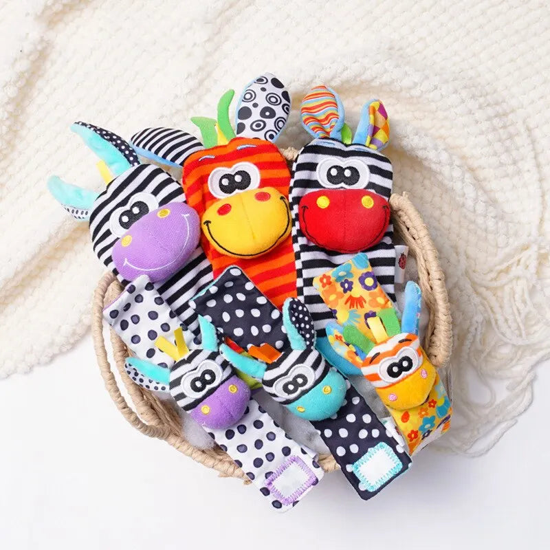 0-12 Months Baby Rattles Toys Animal Socks Wrist Strap +Rattle Baby Foot Socks Bug Wrist Strap Toddler Socks Pacifier Toys Leedoar