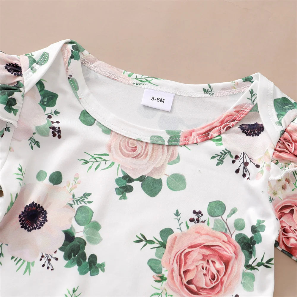 Conjunto de 3 piezas de ropa para niña recién nacida de 0 a 12 meses, camiseta de manga larga con estampado floral, falda con tirantes y tocado, atuendo diario de moda para primavera y otoño 