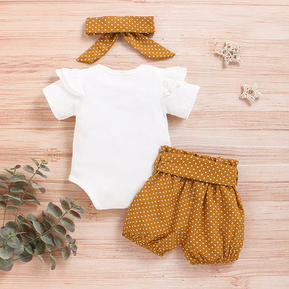 Conjunto informal de 3 piezas para niñas recién nacidas de 0 a 18 meses, mono con pantalones de lunares y cinturilla elástica, diadema para bebé con lazo 