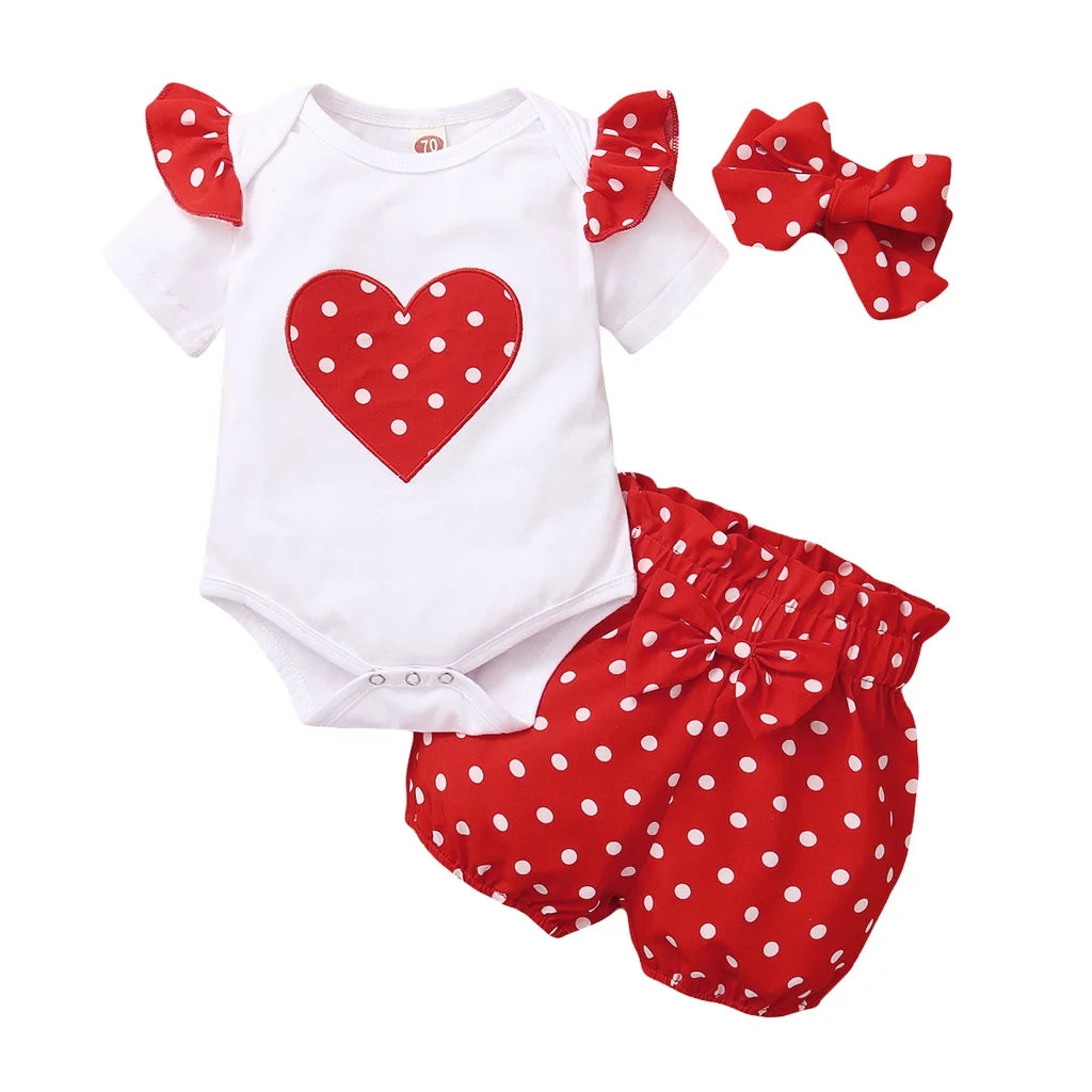 Conjunto de ropa de verano con lunares para niña recién nacida de 0 a 18 meses, mono de manga corta, pantalones y diadema 