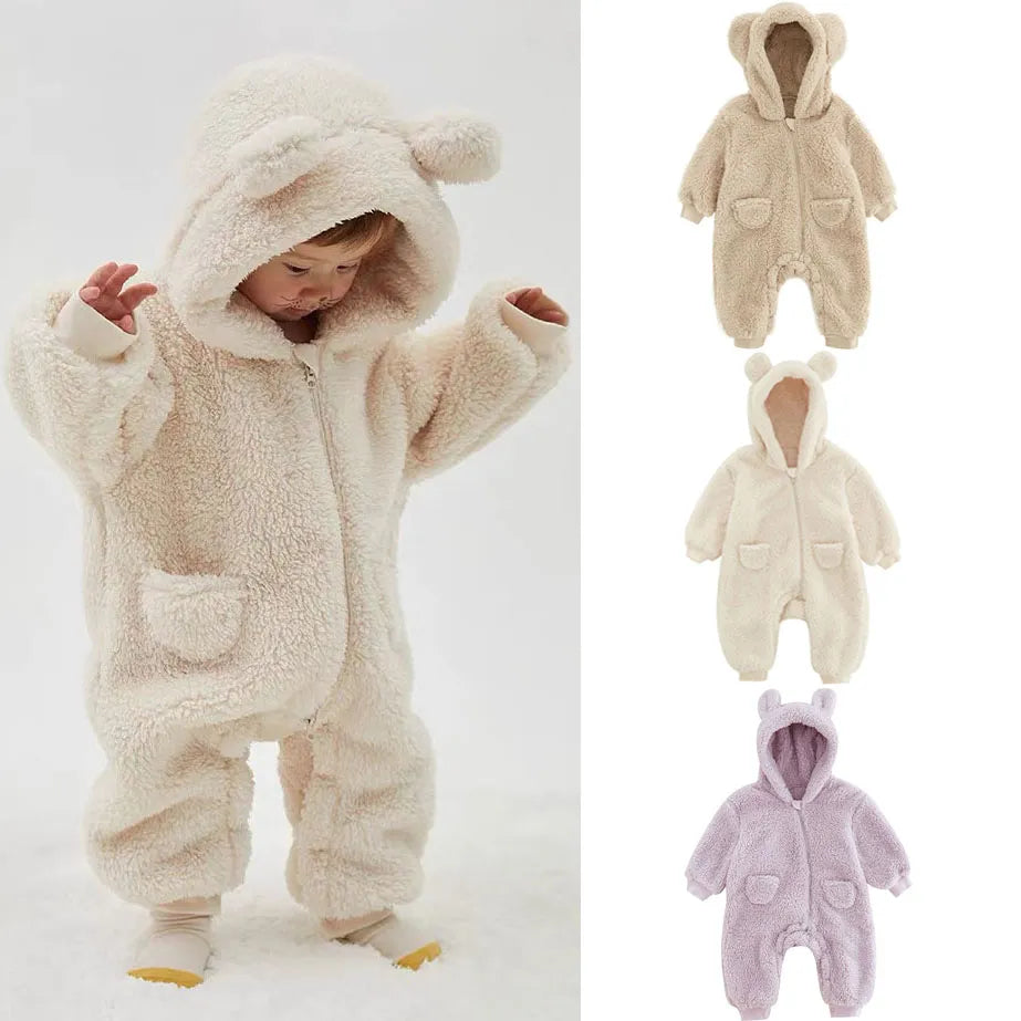 0-2Y Newborn Baby Rompers Spring Autumn Warm Fleece Baby Boys Costume Baby Girls Clothing Animal Overall Baby Outwear Jumpsuits Leedoar