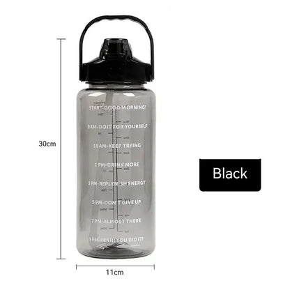 0.5L 1.0L 2L Portable Water Bottle Large Capacity Plastic Straw Water Cup Drink Bottle with Time Marker for Outdoor Sports Fitne Leedoar